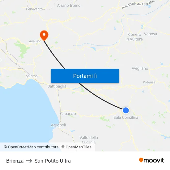 Brienza to San Potito Ultra map