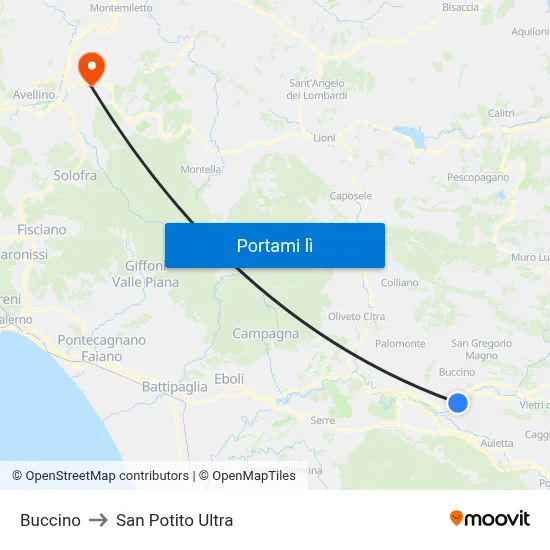 Buccino to San Potito Ultra map
