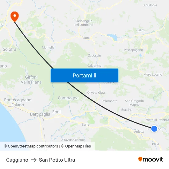Caggiano to San Potito Ultra map