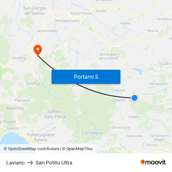 Laviano to San Potito Ultra map