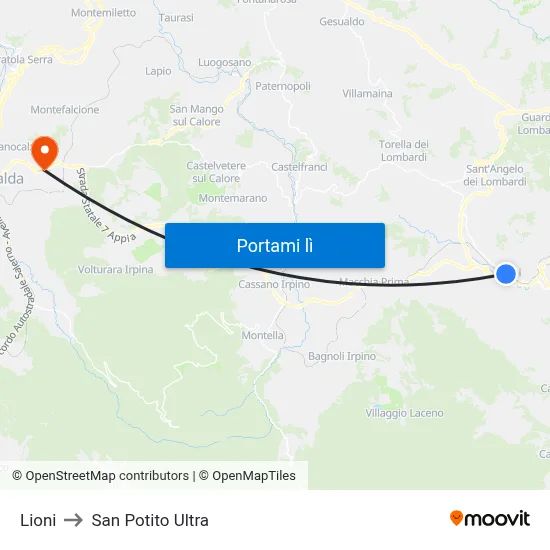 Lioni to San Potito Ultra map