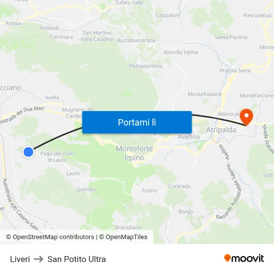 Liveri to San Potito Ultra map