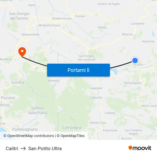 Calitri to San Potito Ultra map
