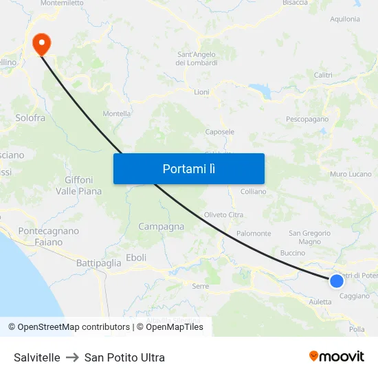 Salvitelle to San Potito Ultra map