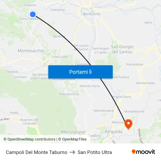 Campoli Del Monte Taburno to San Potito Ultra map