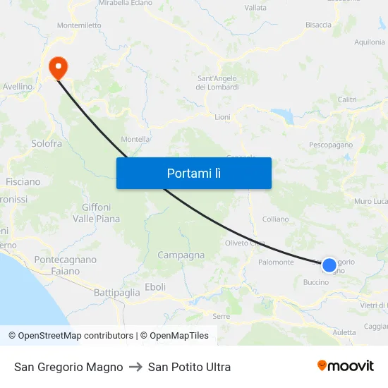 San Gregorio Magno to San Potito Ultra map