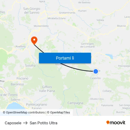Caposele to San Potito Ultra map