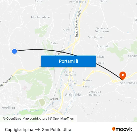 Capriglia Irpina to San Potito Ultra map