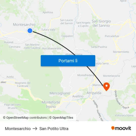 Montesarchio to San Potito Ultra map