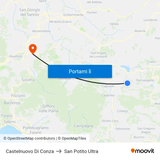 Castelnuovo Di Conza to San Potito Ultra map