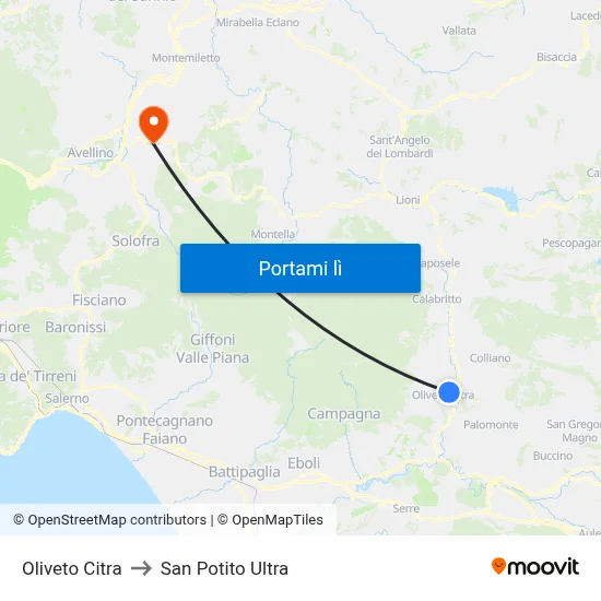 Oliveto Citra to San Potito Ultra map