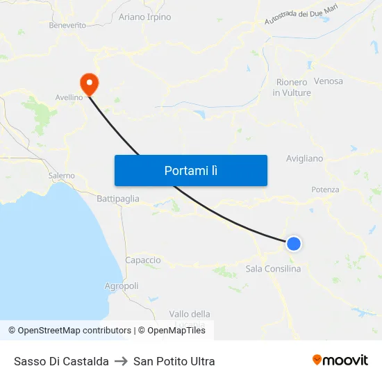 Sasso Di Castalda to San Potito Ultra map