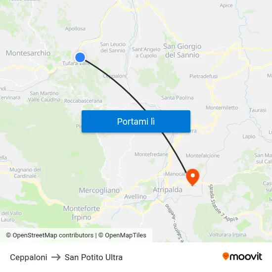 Ceppaloni to San Potito Ultra map