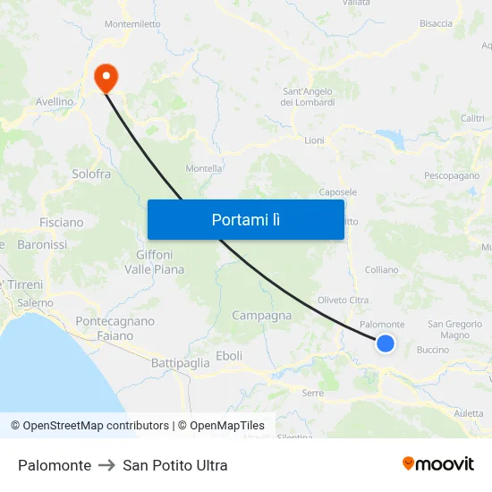 Palomonte to San Potito Ultra map