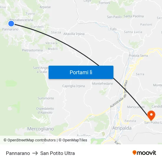Pannarano to San Potito Ultra map