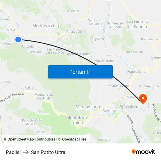 Paolisi to San Potito Ultra map