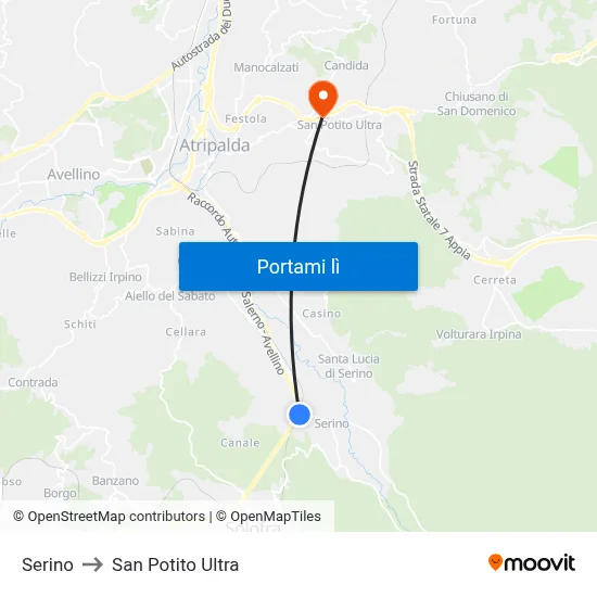 Serino to San Potito Ultra map