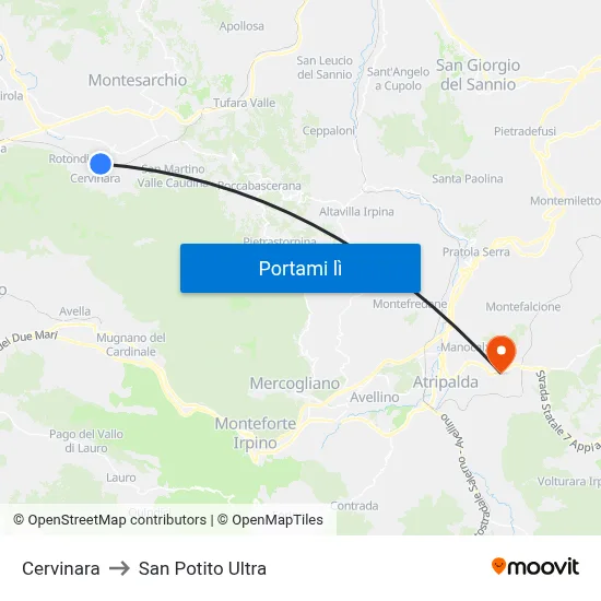 Cervinara to San Potito Ultra map