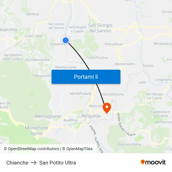 Chianche to San Potito Ultra map
