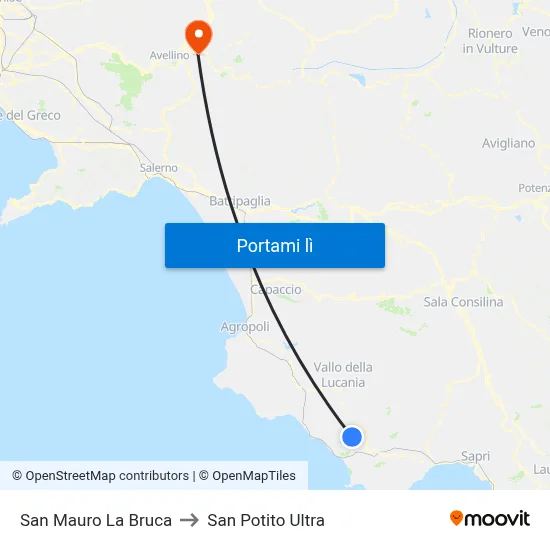 San Mauro La Bruca to San Potito Ultra map