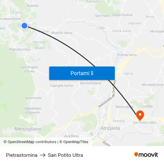 Pietrastornina to San Potito Ultra map