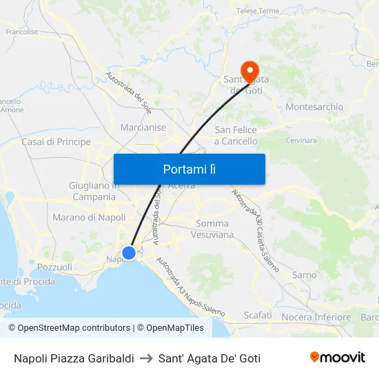 Napoli Piazza Garibaldi to Sant' Agata De' Goti map