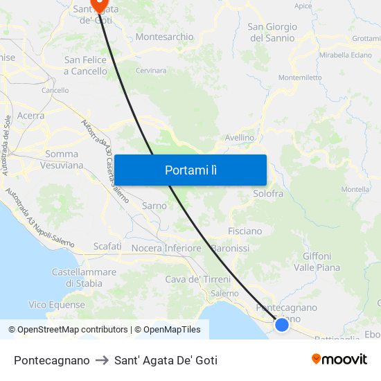 Pontecagnano to Sant' Agata De' Goti map