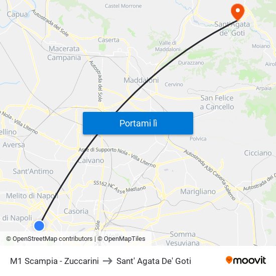 M1 Scampia - Zuccarini to Sant' Agata De' Goti map