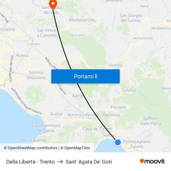 Della Libertà - Trento to Sant' Agata De' Goti map