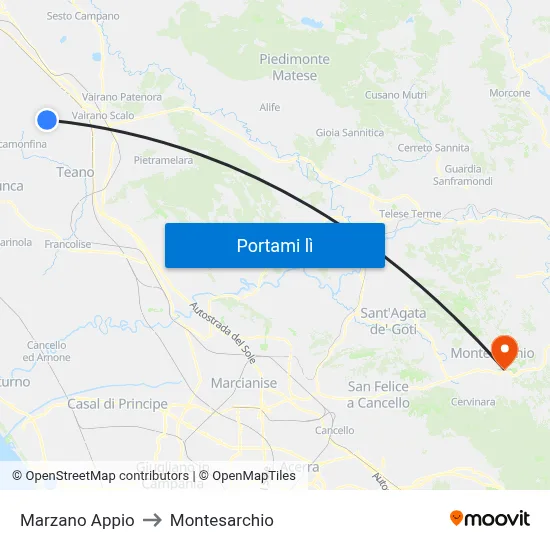 Marzano Appio to Montesarchio map