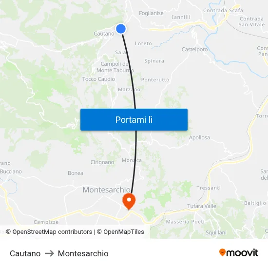 Cautano to Montesarchio map