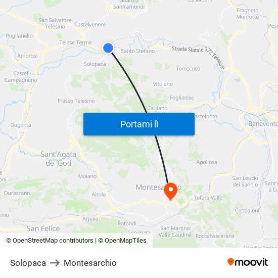Solopaca to Montesarchio map