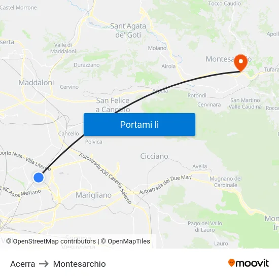 Acerra to Montesarchio map