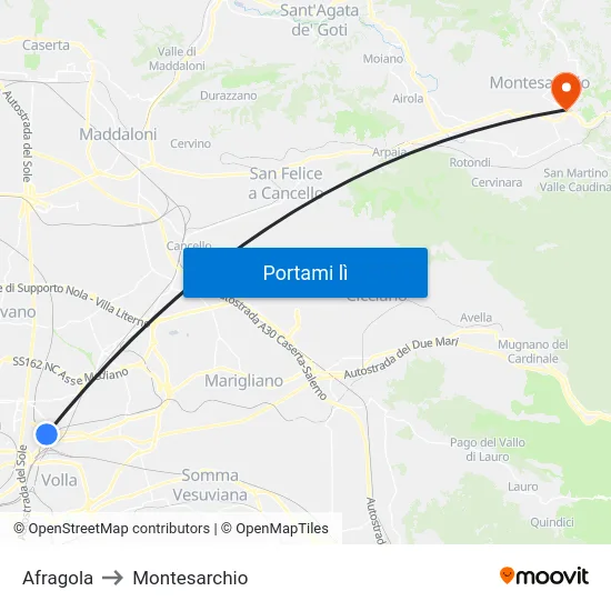 Afragola to Montesarchio map