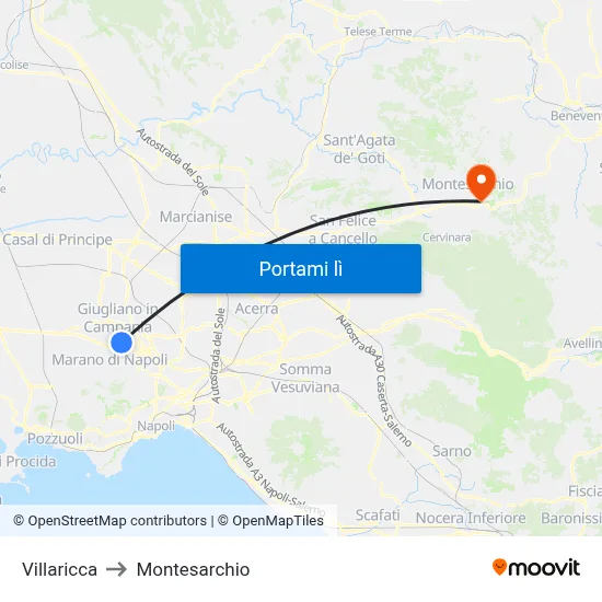 Villaricca to Montesarchio map