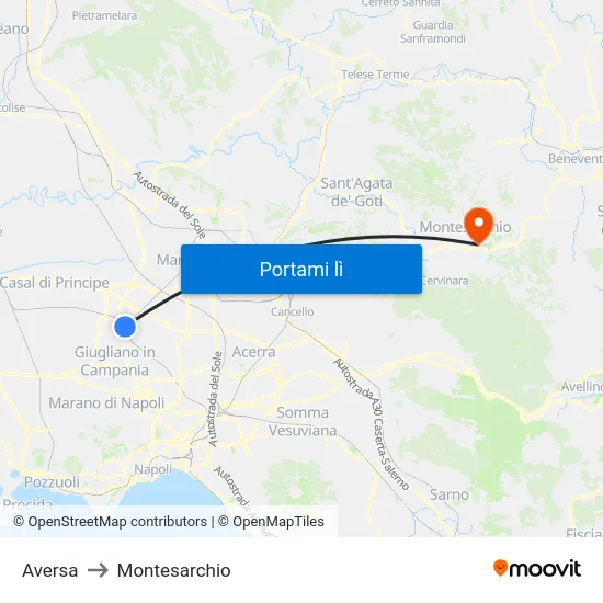Aversa to Montesarchio map