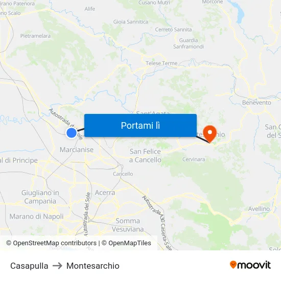 Casapulla to Montesarchio map