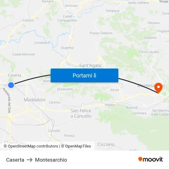 Caserta to Montesarchio map