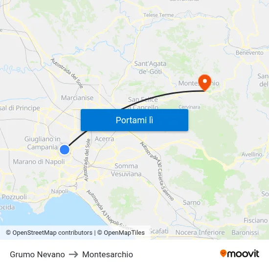 Grumo Nevano to Montesarchio map