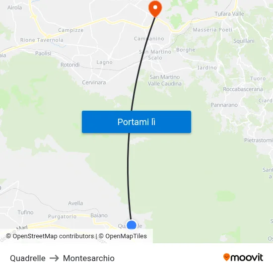 Quadrelle to Montesarchio map