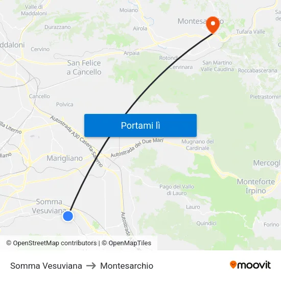 Somma Vesuviana to Montesarchio map