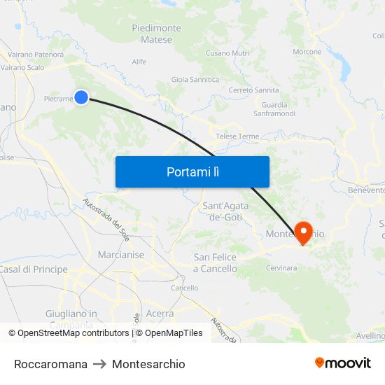 Roccaromana to Montesarchio map