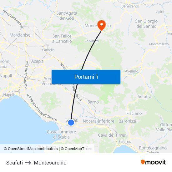 Scafati to Montesarchio map