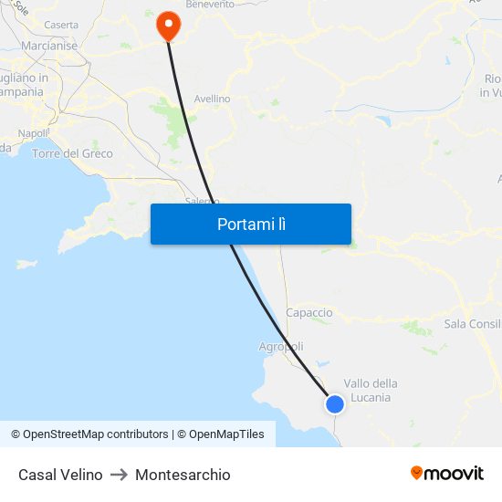 Casal Velino to Montesarchio map