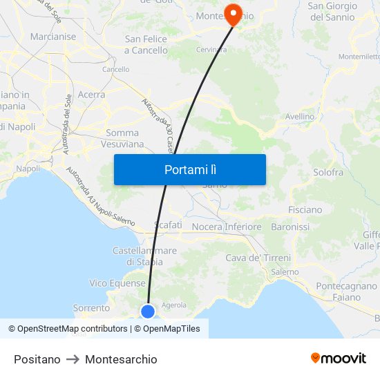 Positano to Montesarchio map