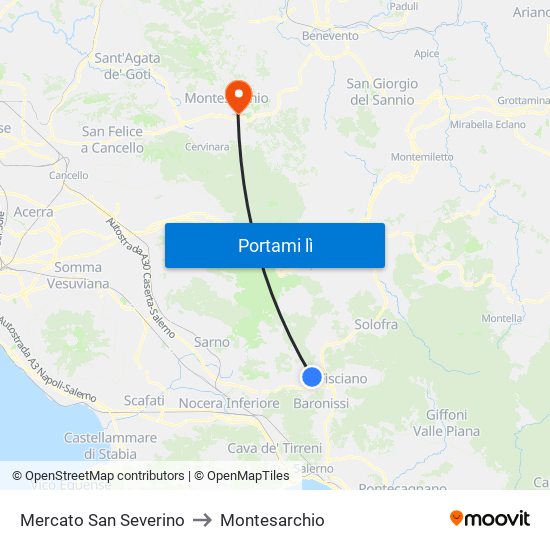 Mercato San Severino to Montesarchio map