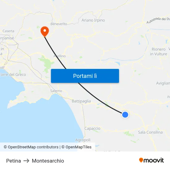 Petina to Montesarchio map