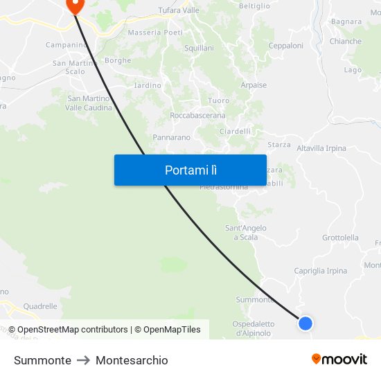 Summonte to Montesarchio map