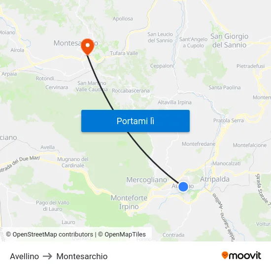 Avellino to Montesarchio map