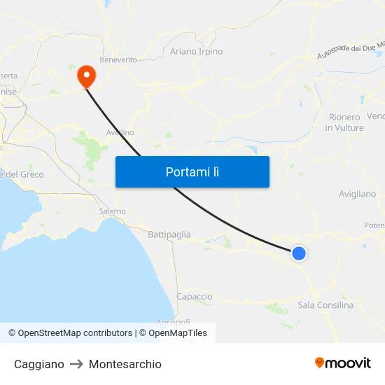 Caggiano to Montesarchio map